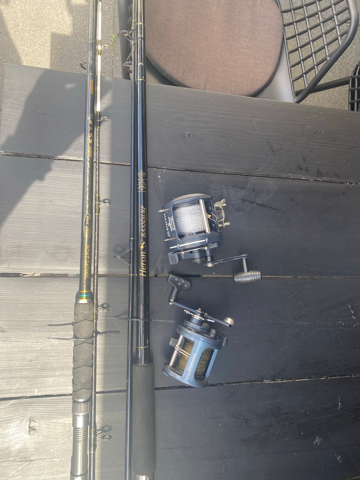 Hengelset: Shimano Beastmaster, Heron Bass Surf, 2 reels, Watersport en Boten, Ophalen, Gebruikt, Complete hengel