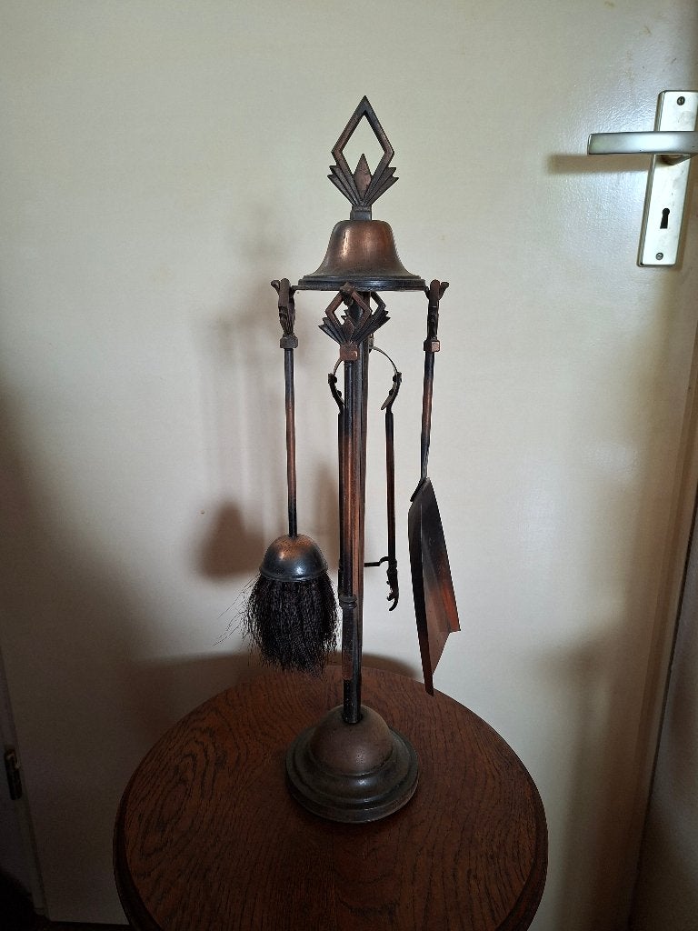 Art Deco messing haard set haardstel 5 delig, Ophalen