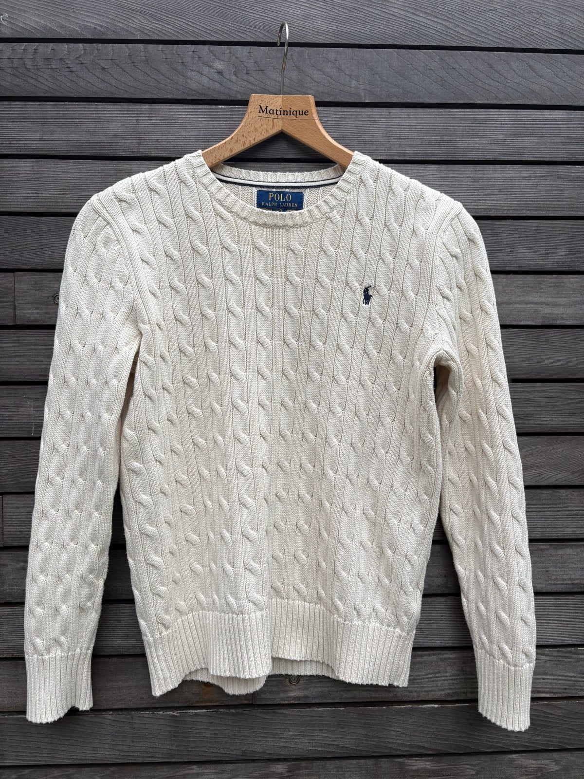 Polo Ralph Lauren Gebreide Kabeltrui Ecru maat 176/ 14 jaar, Ophalen of Verzenden, Gebruikt, Jongen, Trui of Vest