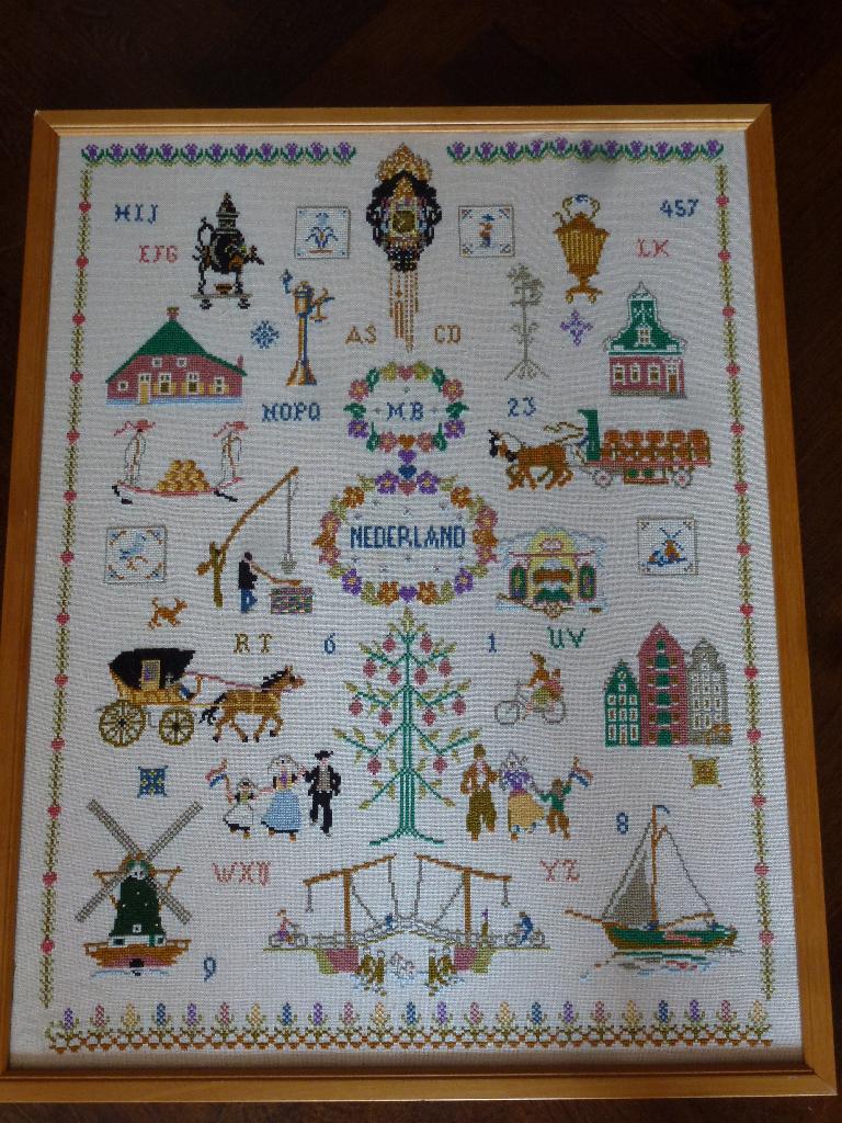Geborduurd mooie Hollandse merklap 56x70 cm, Ophalen of Verzenden, Zo goed als nieuw