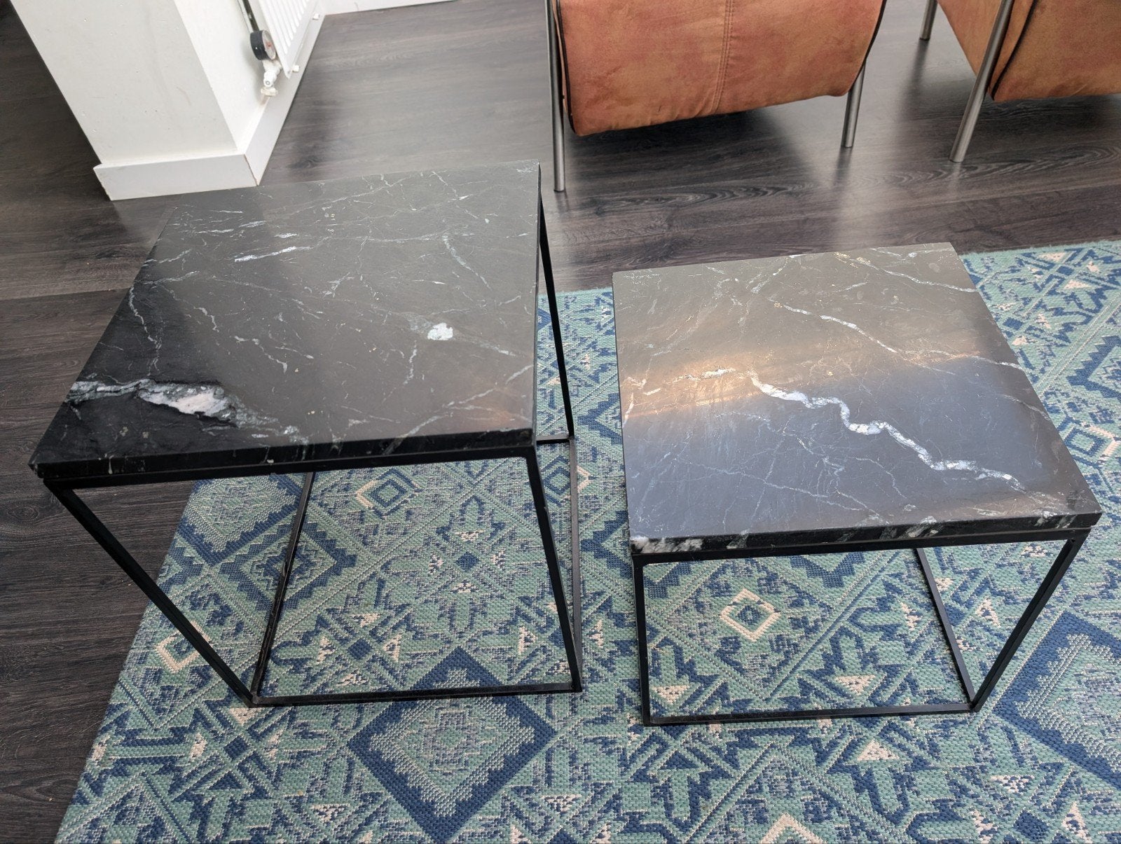 2 tafeltjes met marmeren blad, Ophalen, 50 tot 100 cm, Vierkant, 50 tot 100 cm