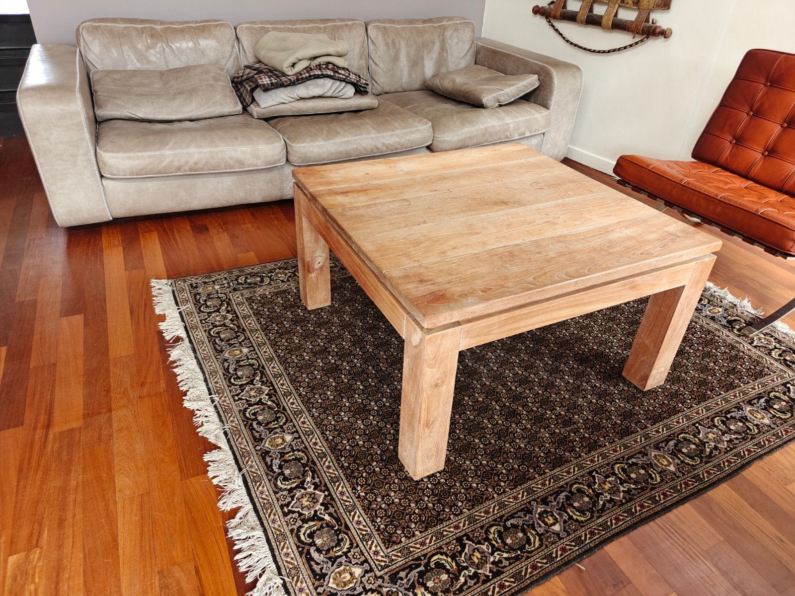 Houten salontafel 90x90x50 cm, Huis en Inrichting, Tafels | Sidetables, Ophalen, Gebruikt, 50 tot 100 cm, 75 cm of meer