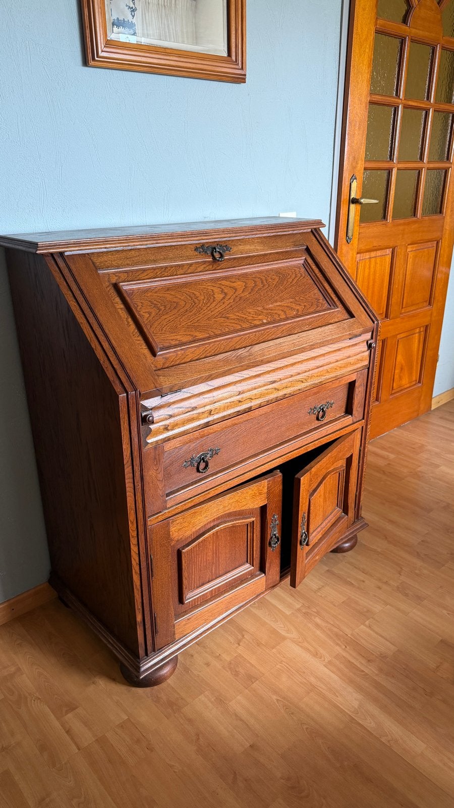 Vintage Antieke Eikenhouten Secretaire Kast, Antiek en Kunst, Ophalen