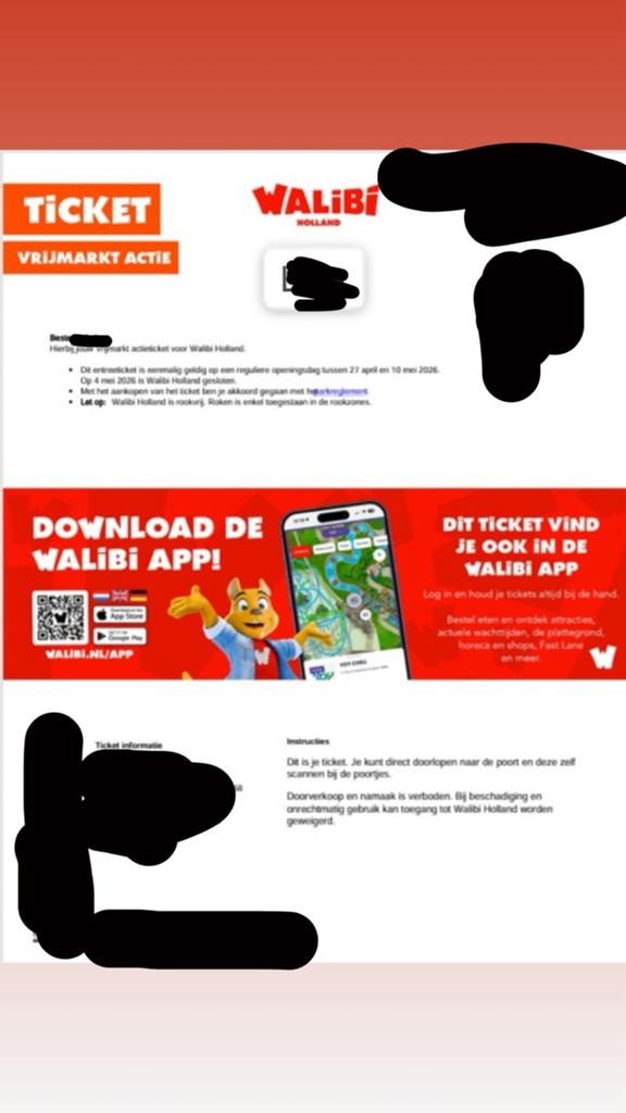 Ticket walibi vrijkaart 1x, Tickets en Kaartjes, Eén persoon, Overige soorten, Pretpark