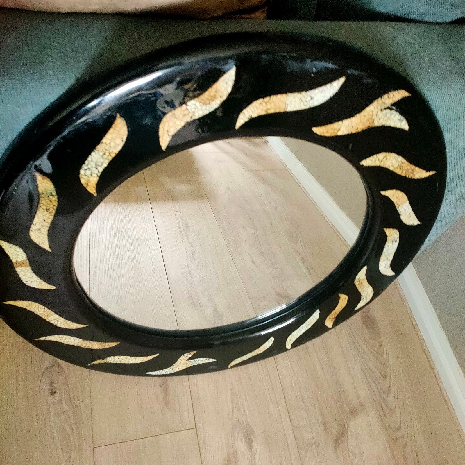 Set van 2 Spiegels: Rond Zwart en Gouden Octagon, Huis en Inrichting, Woonaccessoires | Spiegels, Ophalen of Verzenden, Rond, Minder dan 50 cm