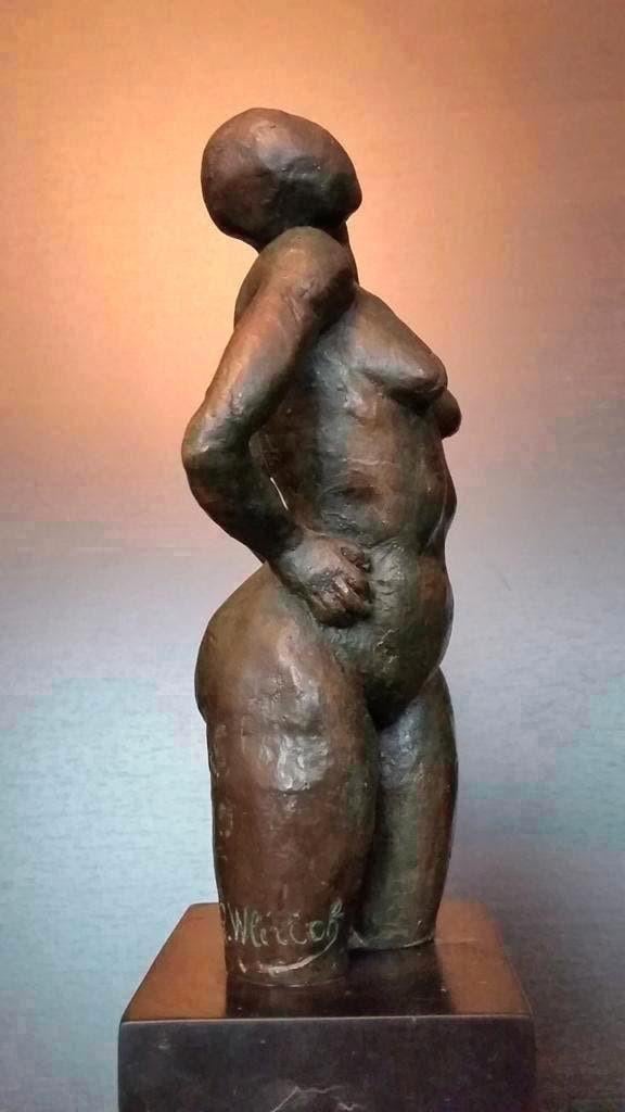 Antiek Bronzen beeld torso naakte vrouw op marmeren sokkel, Ophalen of Verzenden, Brons