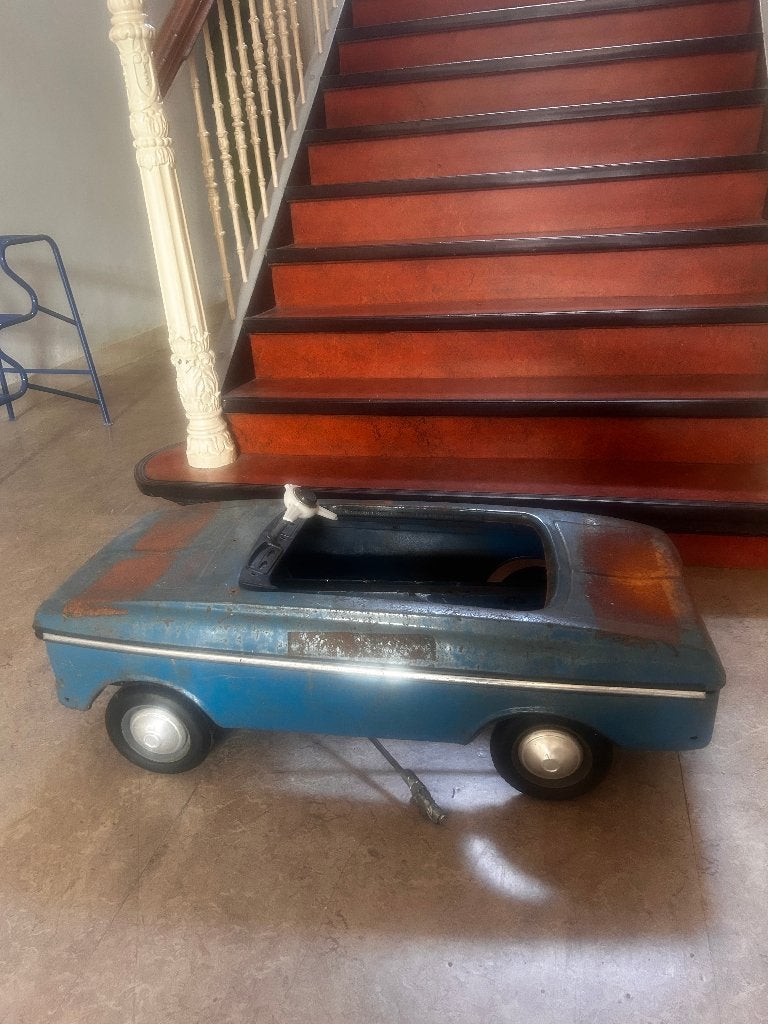 Vintage blauwe trapauto voor kinderen- sfeevol als display, Ophalen