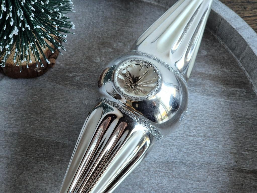 Vintage deuk kerstbal groot zilver 425, *, Gebruikt, *, Ophalen of Verzenden