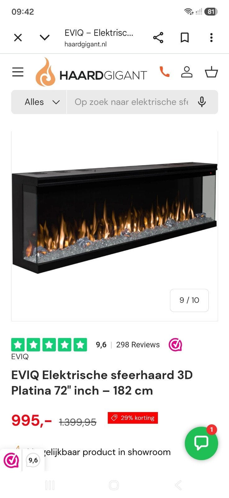 EVIQ Elektrische sfeerhaard 3D Platina 72 inch - 182 cm, Ophalen, Zo goed als nieuw, Inbouwhaard, Elektrische haard