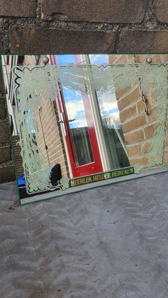 Vintage Heineken Spiegel – Heerlijk Helder (4030), Verzamelen, Ophalen of Verzenden, Zo goed als nieuw, Reclamebord, Plaat of Schild