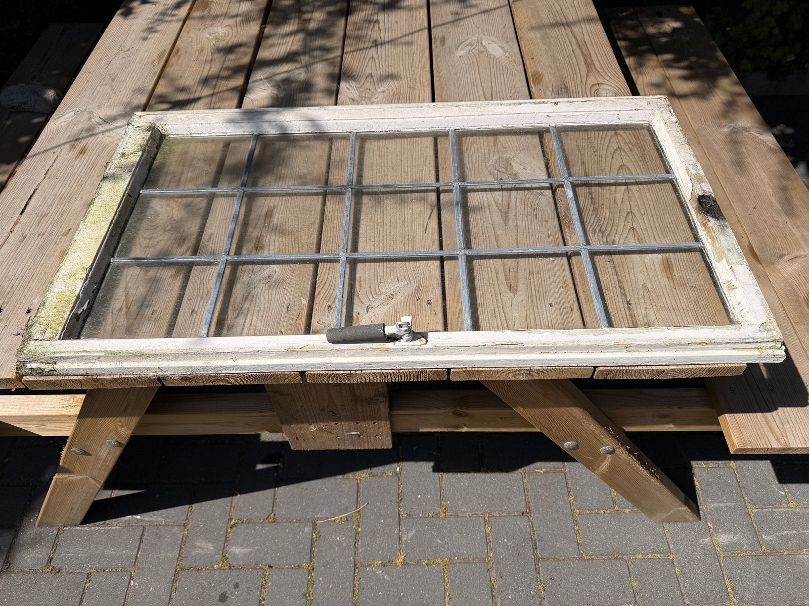 Jaren 30 uitzetraam glas in lood, Ophalen, Gebruikt, Minder dan 80 cm, Glas in lood