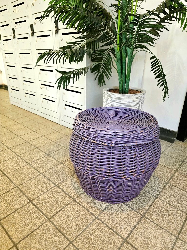 9589:Vintage Woven Rattan Laundry / Storage Basket -with Lid, Overige materialen, Mand, Ophalen of Verzenden, Zo goed als nieuw