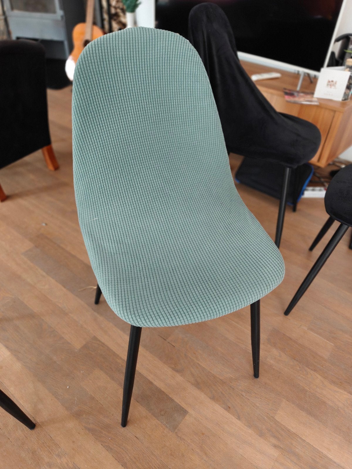 8 eetkamerstoelen Kwantum nepleer eventueel met hoes, Ophalen, Kunststof, Gebruikt, Bruin