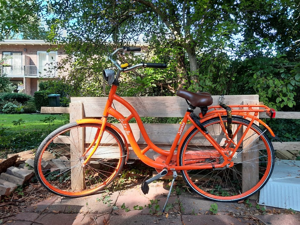 Sparta fiets Lo La Jo oranje, Ophalen, Terugtraprem, Sparta, Gebruikt