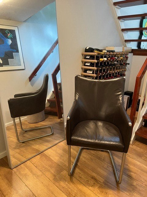 GRATIS OPHALEN! 6 lederen design eettafel stoelen, Ophalen, Gebruikt, Bruin, Leer