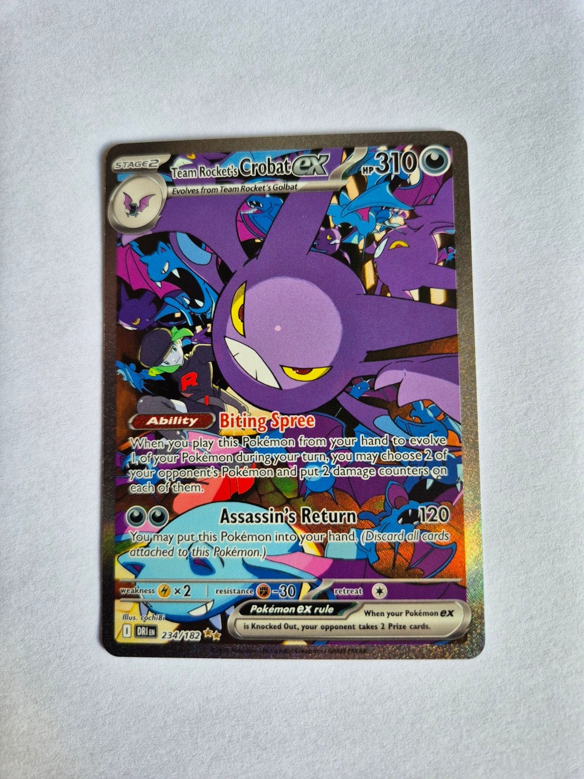 Team Rockets Crobat ex 234/182 Pokemon kaart, Ophalen of Verzenden, Zo goed als nieuw, Losse kaart, Foil