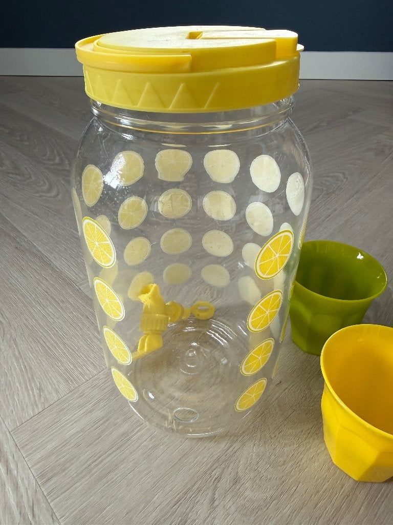 Limonadekan met schenktuit/kraantje met 3 beker, Huis en Inrichting, Keuken | Keukenbenodigdheden, Ophalen of Verzenden, Overige merken