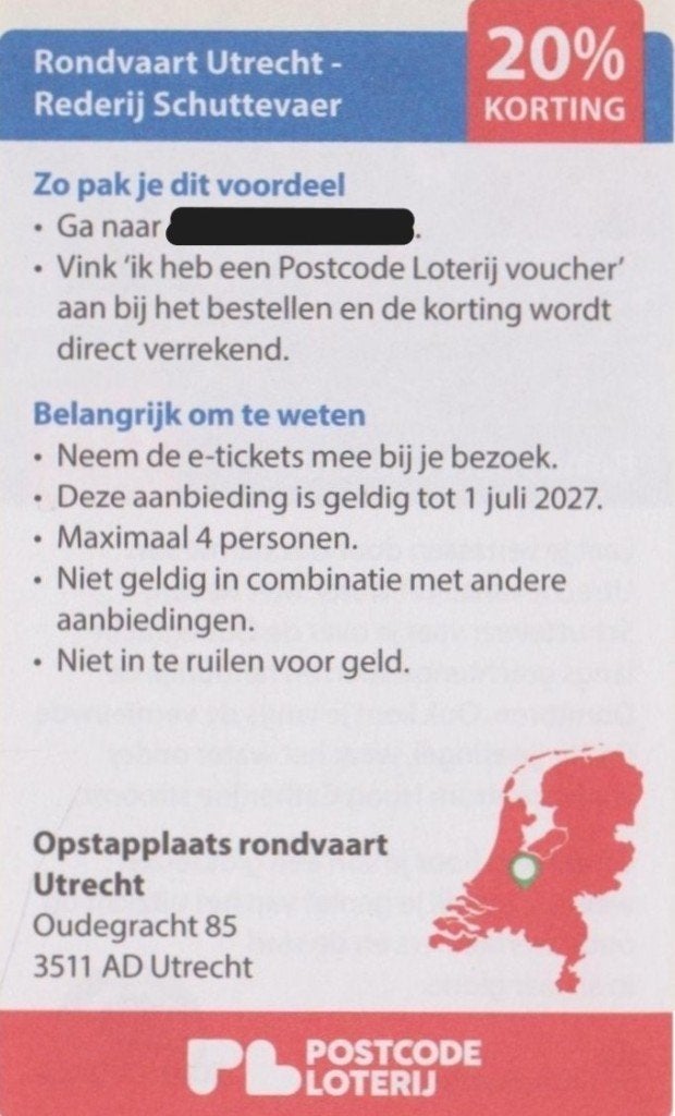 Rondvaart Utrecht - Rederij Schuttevaer. 20% korting., Drie personen of meer, Kortingsbon