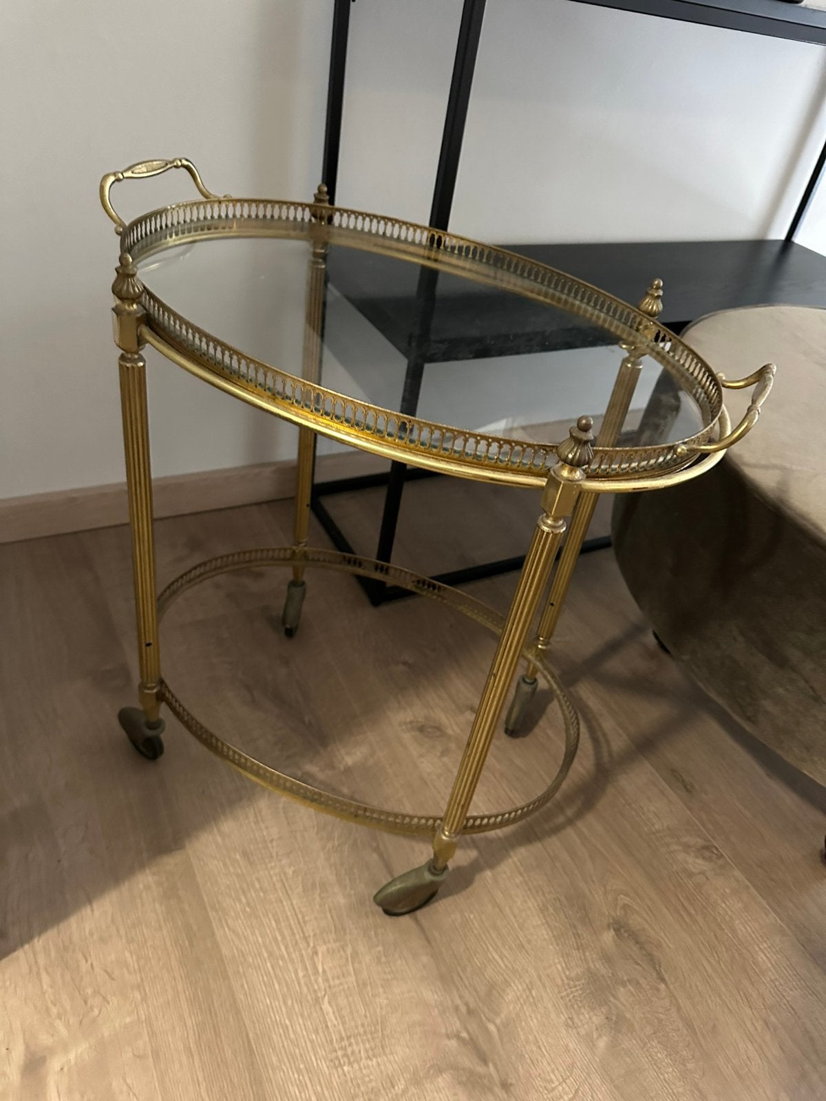 Hollywood Regency messing bijzettafel, Minder dan 55 cm, Rond, Ophalen, 45 tot 60 cm