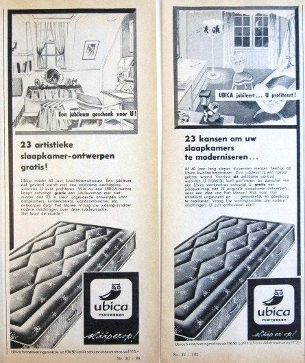 10 vintage advertenties reclames matrassen 35-60 bedden bed, Ophalen of Verzenden, Gebruikt, Overige typen