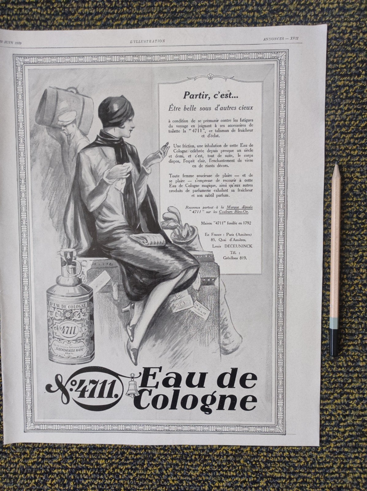 4711 advertentie uit 1929, Ophalen of Verzenden, Gebruikt, Overige typen