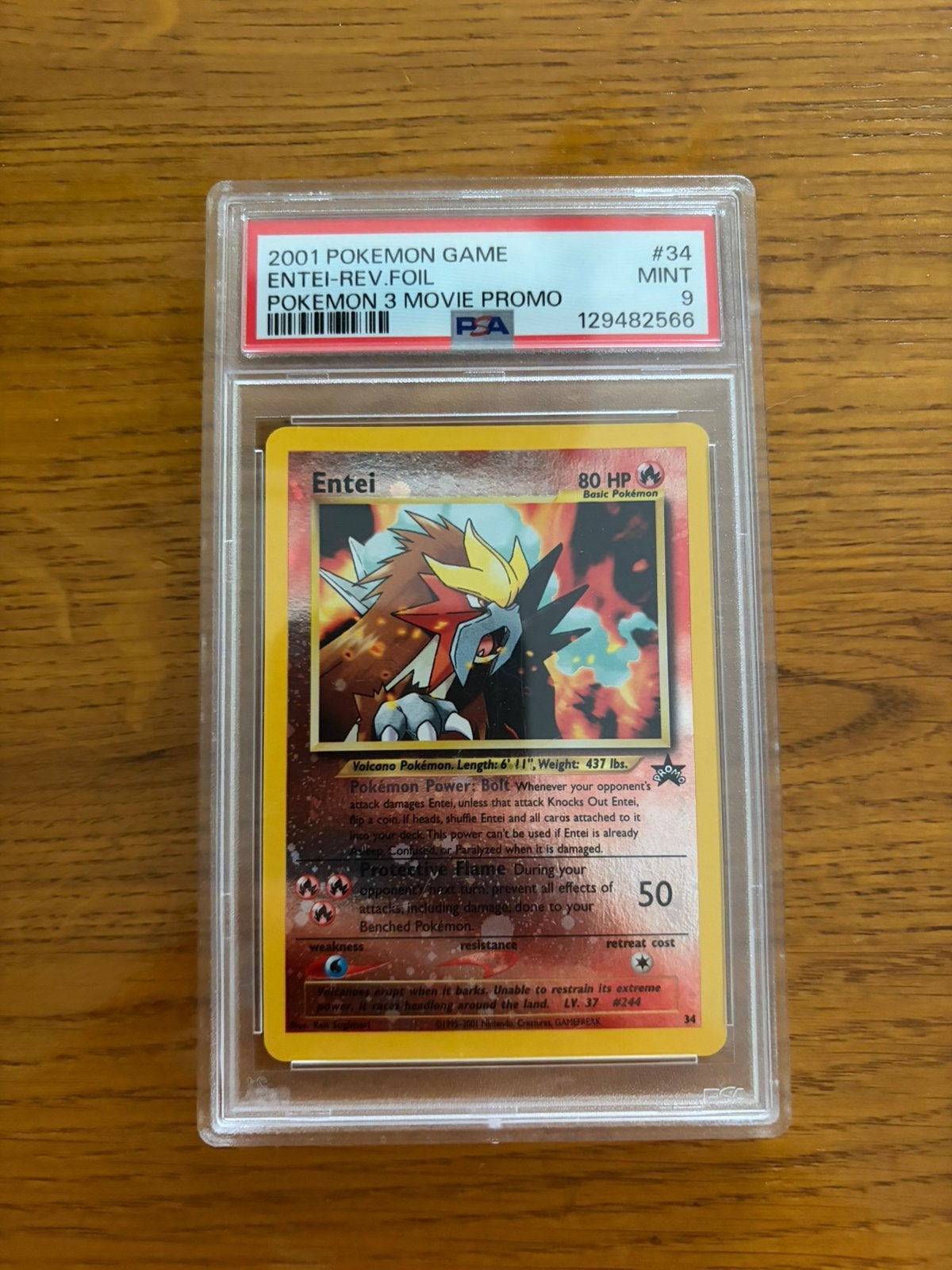 PSA 9 Entei Reverse Holo #34 – Pokémon 3 Movie Promo (2001), Ophalen of Verzenden, Zo goed als nieuw