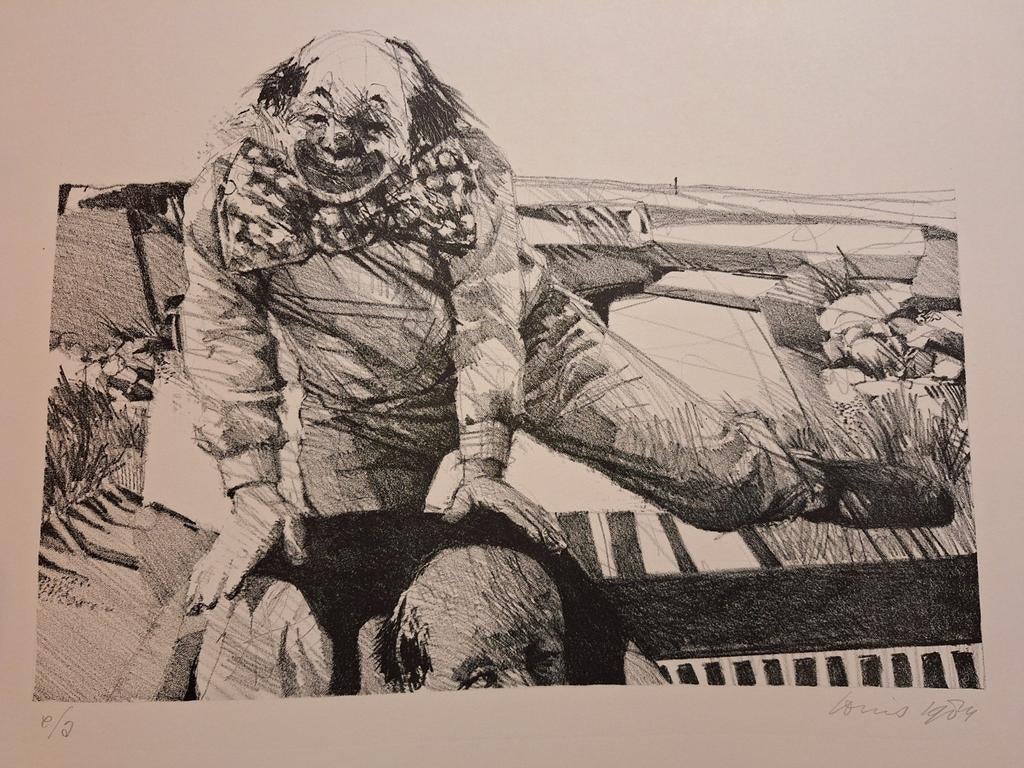 Lithografie 'Clown' - Gesigneerd onduidelijk, Antiek en Kunst, Kunst | Litho's en Zeefdrukken, Ophalen of Verzenden