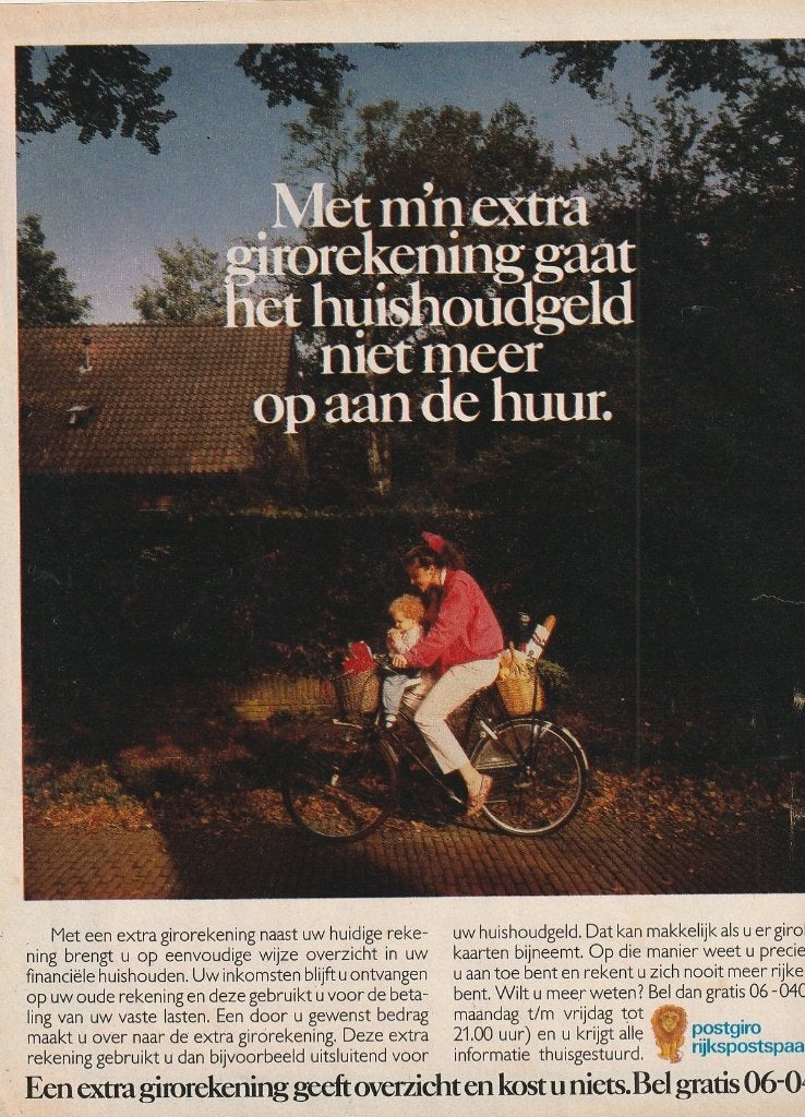 Retro reclame 1985 Postbank jongetje voorop de fiets, Verzamelen, Verzenden, Overige typen
