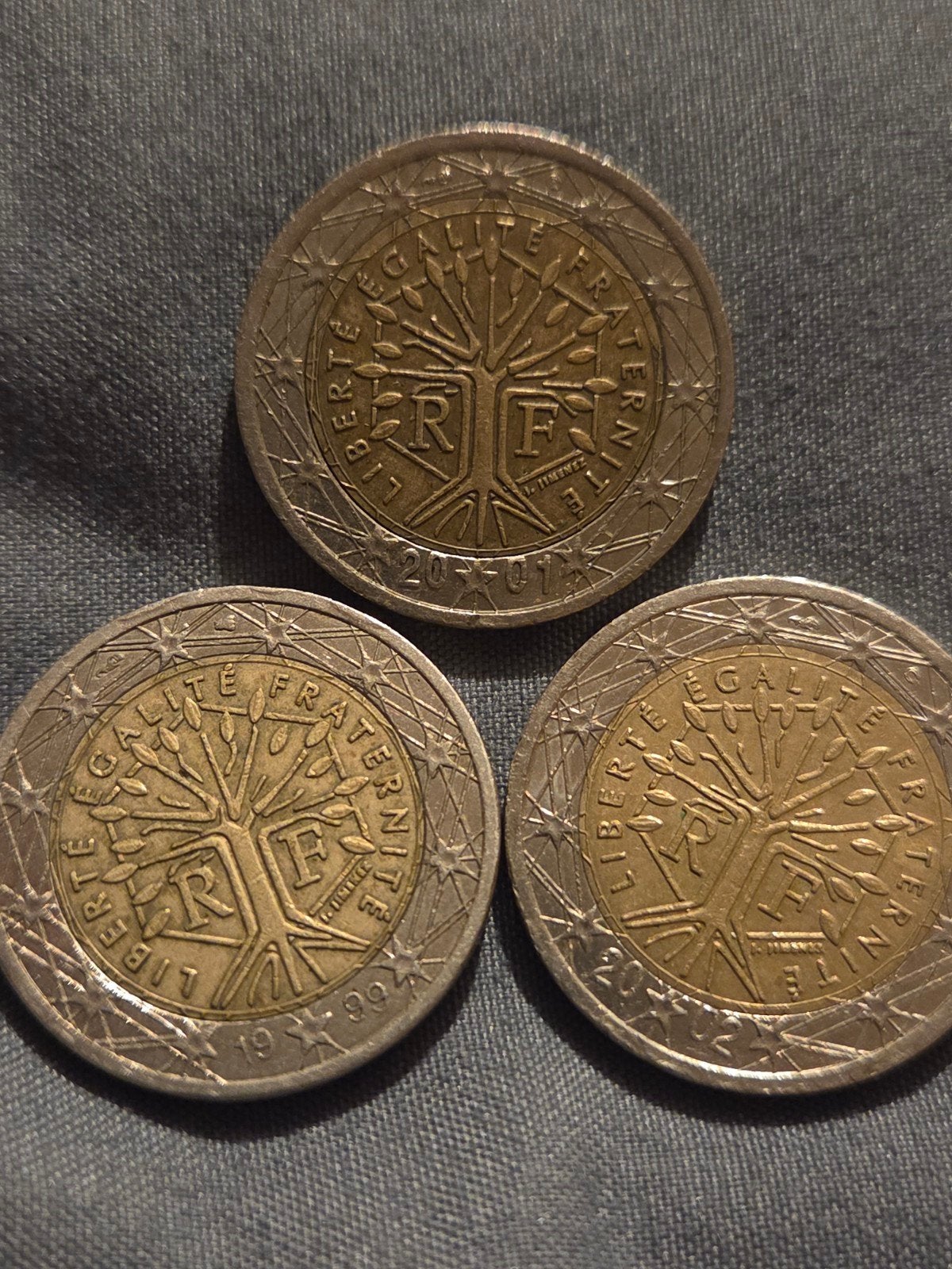 Franse 2 Euro Munten 1999, 2000, 2002 - Set van 3, Postzegels en Munten, Munten | Europa | Euromunten, Ophalen of Verzenden