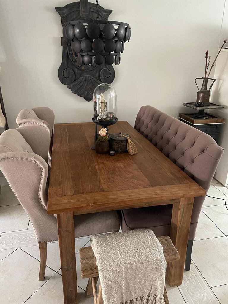 Oude teak houten eettafel i.z.g.s., Ophalen, Zo goed als nieuw, 4 tot 6 stoelen