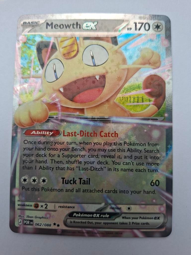 Meowth EX 062/088 Perfect order, Ophalen of Verzenden, Zo goed als nieuw, Losse kaart, Foil