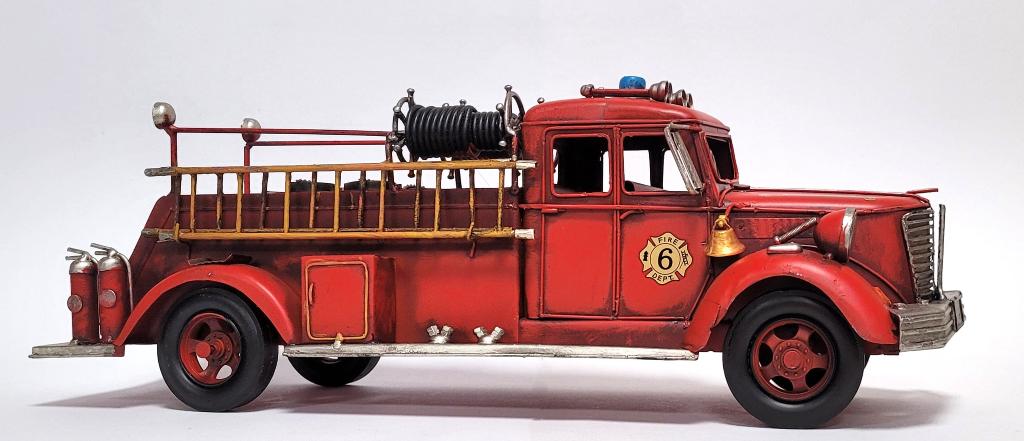 Brandweer met trap model auto miniatuur van blik metaal deco, Overige merken, Info@deconoord.nl, Auto, Deco Noord