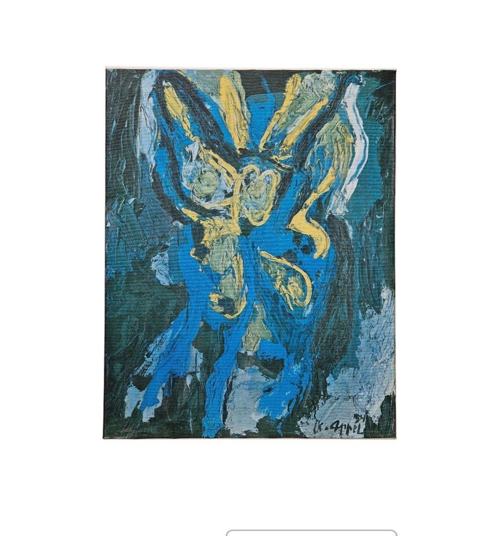 Karel Appel Abstract Schilderij zeefdruk op linnen, Ophalen of Verzenden
