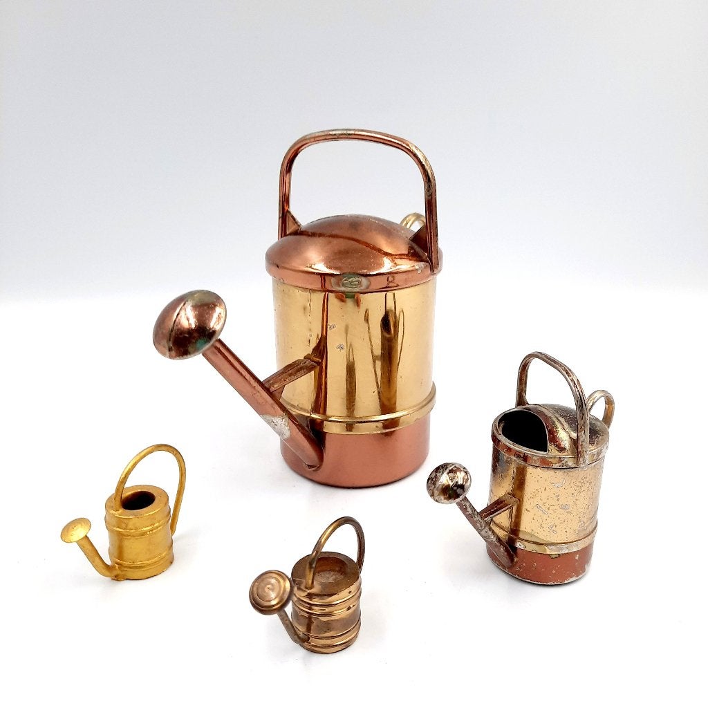 4 messing | koperen miniaturen gieters in één koop, Ophalen of Verzenden, Gebruiksvoorwerp