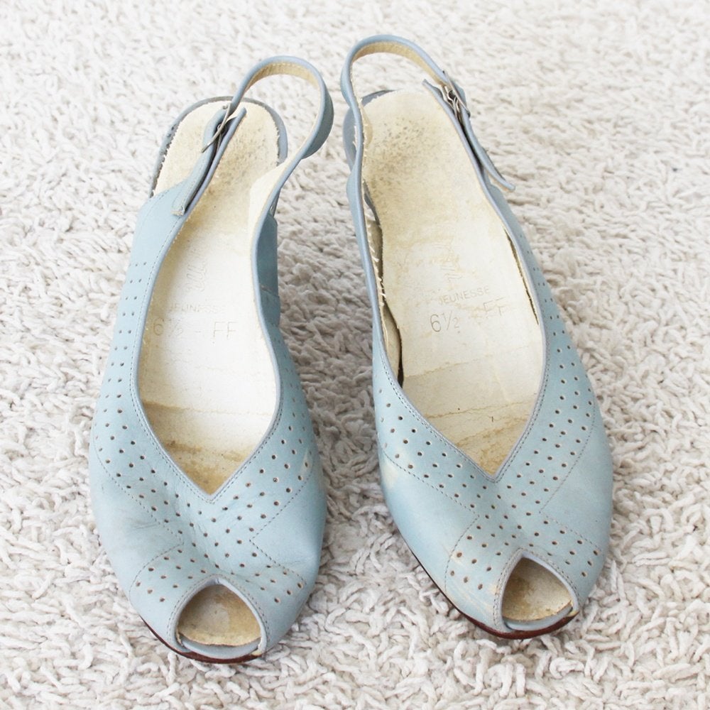 Mooie Vintage Leren Jeunesse Pumps (Maat 6½|40) s11 - € 15,-, Pumps, Jeunesse, Blauw, Ophalen of Verzenden