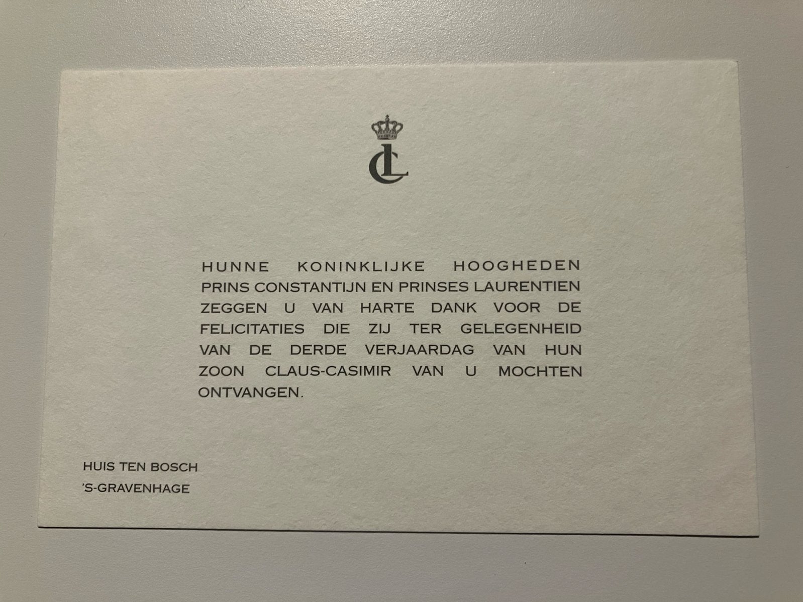 3e verjaardag van Claus-Casimir, 2007, Verzamelen, Ophalen of Verzenden, Zo goed als nieuw, Kaart, Foto of Prent