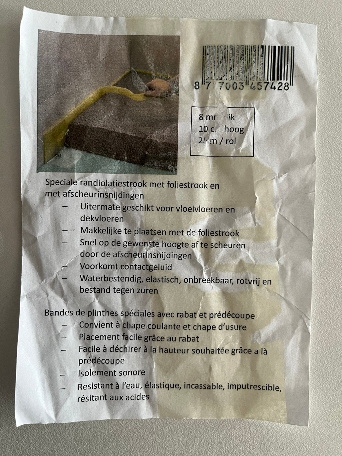 +/- 15 m randisolatiestrook, Ophalen, Nieuw, Overige typen