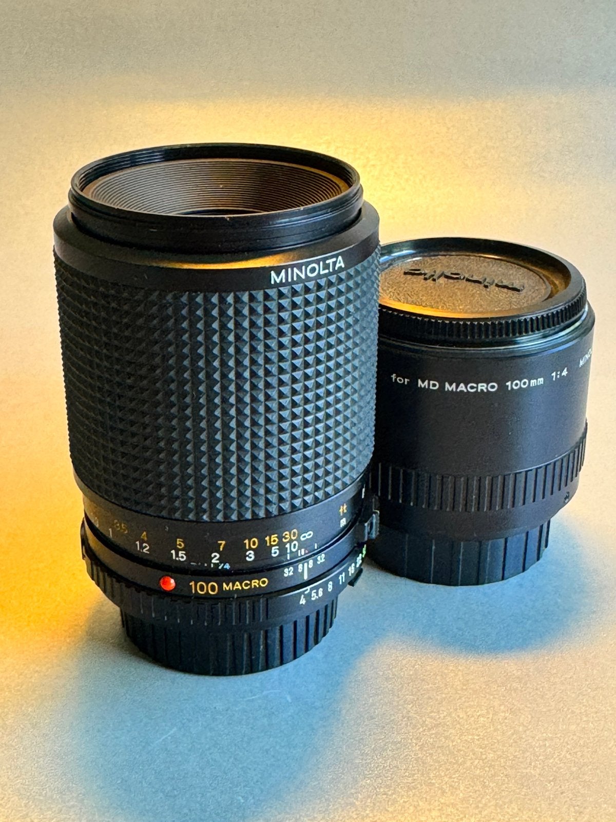 Minolta MD new 100mm 4.0 macro met tussenring, Ophalen of Verzenden, Macrolens, Handmatige focus, Minolta