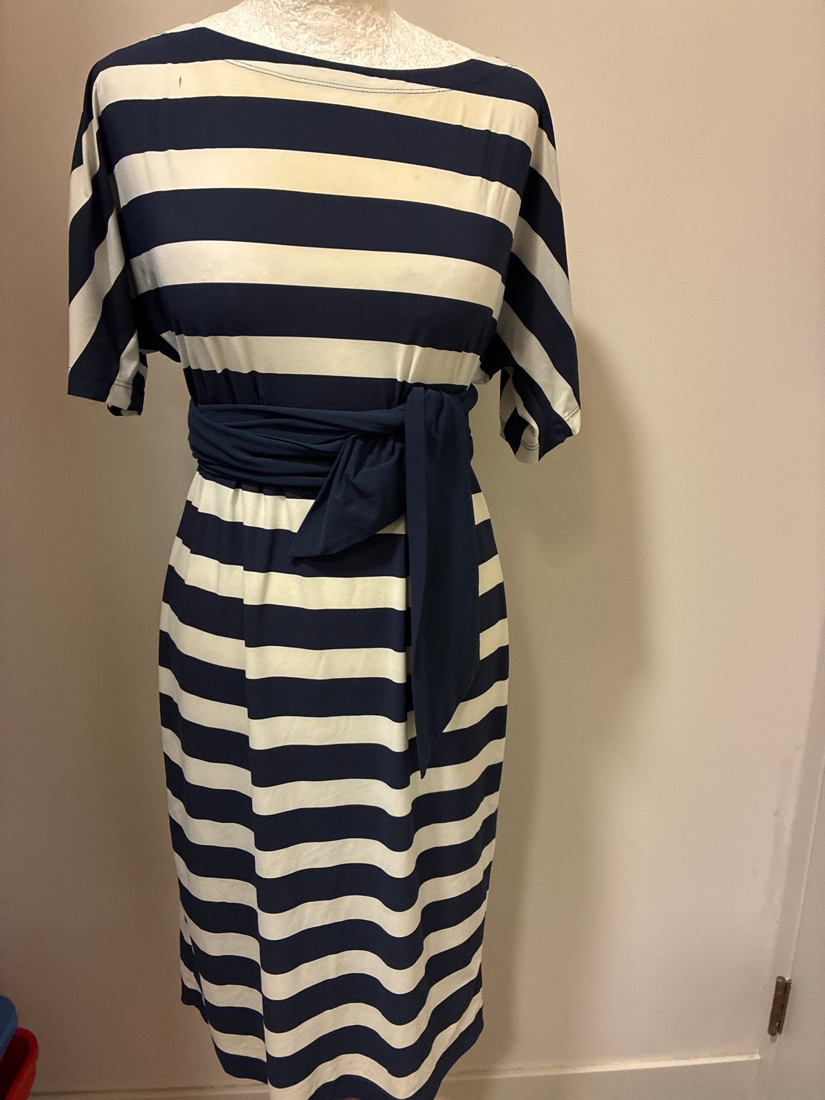 LaDress Aretha Jurk blauw wit travelstof XS of XXS ZGAN, Kleding | Dames, Blauw, Ophalen of Verzenden, Zo goed als nieuw, Knielengte