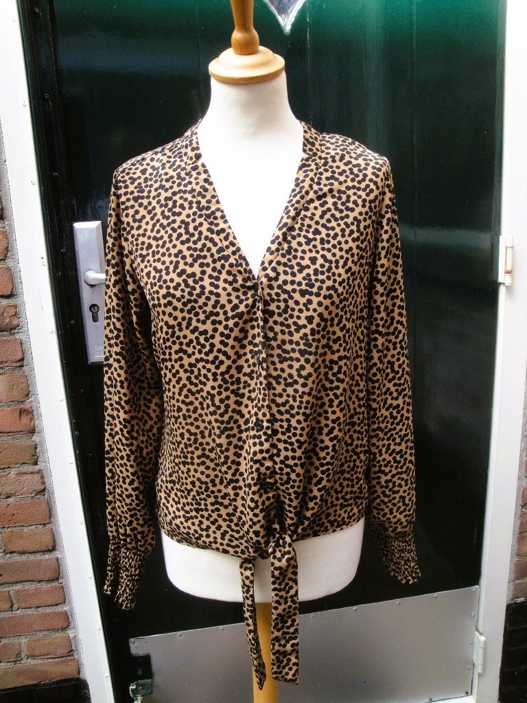 Cognac/zwart blousje COSTES maat S, Kleding | Dames, Costess, Bruin, Ophalen of Verzenden, Zo goed als nieuw