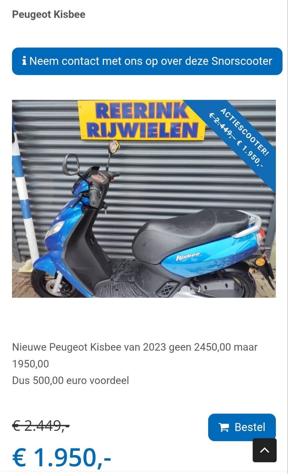 Peugeot Kisbee scooter, Overige modellen, Ophalen of Verzenden, Zo goed als nieuw, Benzine