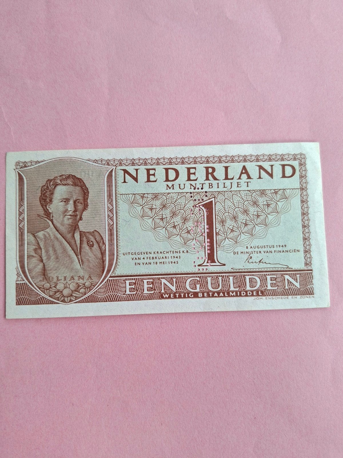 1 gulden Juliana specimen uit 1949 in AUNC
Serie nummer 5 XA, Postzegels en Munten, Bankbiljetten | Nederland, Ophalen of Verzenden