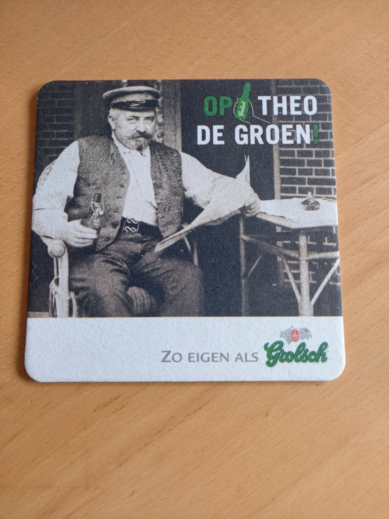 Grolsch Bierviltje “Op Theo de Groen”, Ophalen of Verzenden, Nieuw, Viltje(s), Grolsch