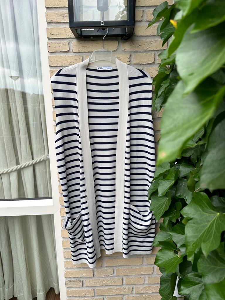 Zara gestreepte mouwloze gilet | vest | maat S, Ophalen of Verzenden, Zo goed als nieuw, Maat 36 (S), Beige