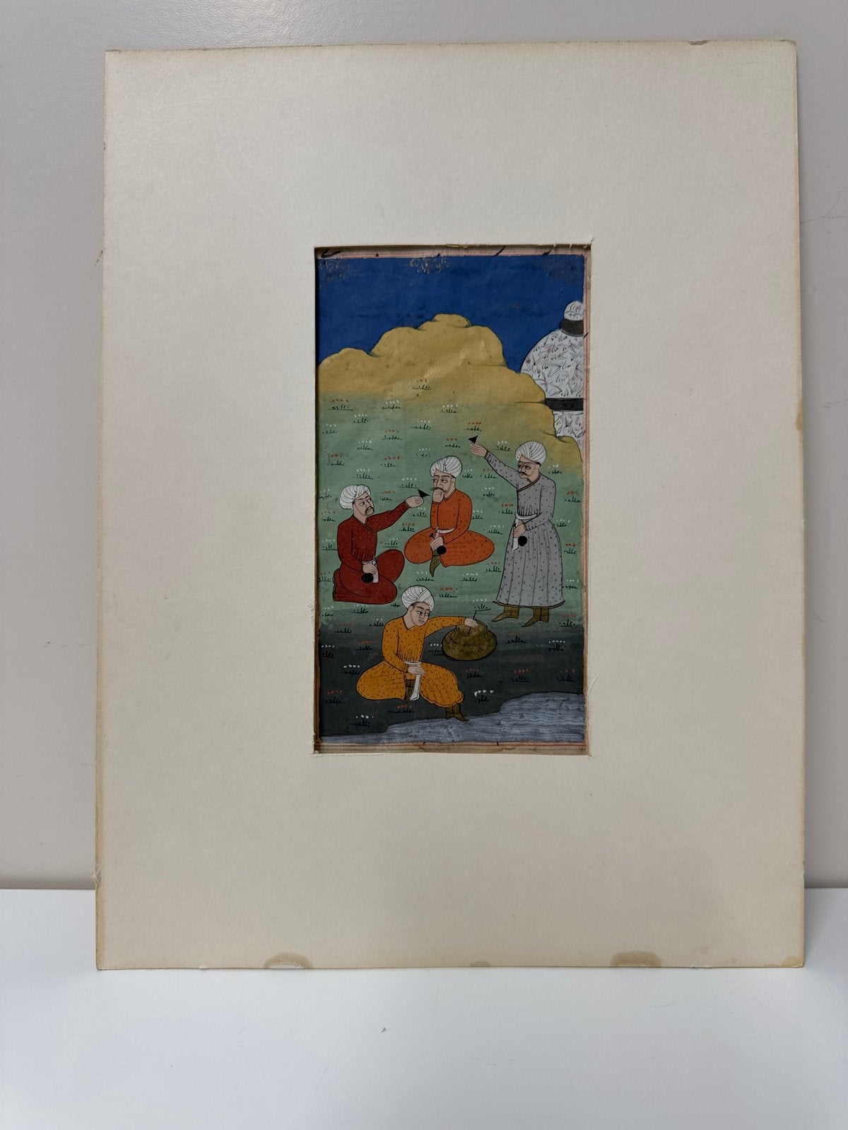 Antiek miniatuur Perzische Schilderij met figuren, Antiek en Kunst, Kunst | Schilderijen | Klassiek, Portret of Personen, Ophalen of Verzenden