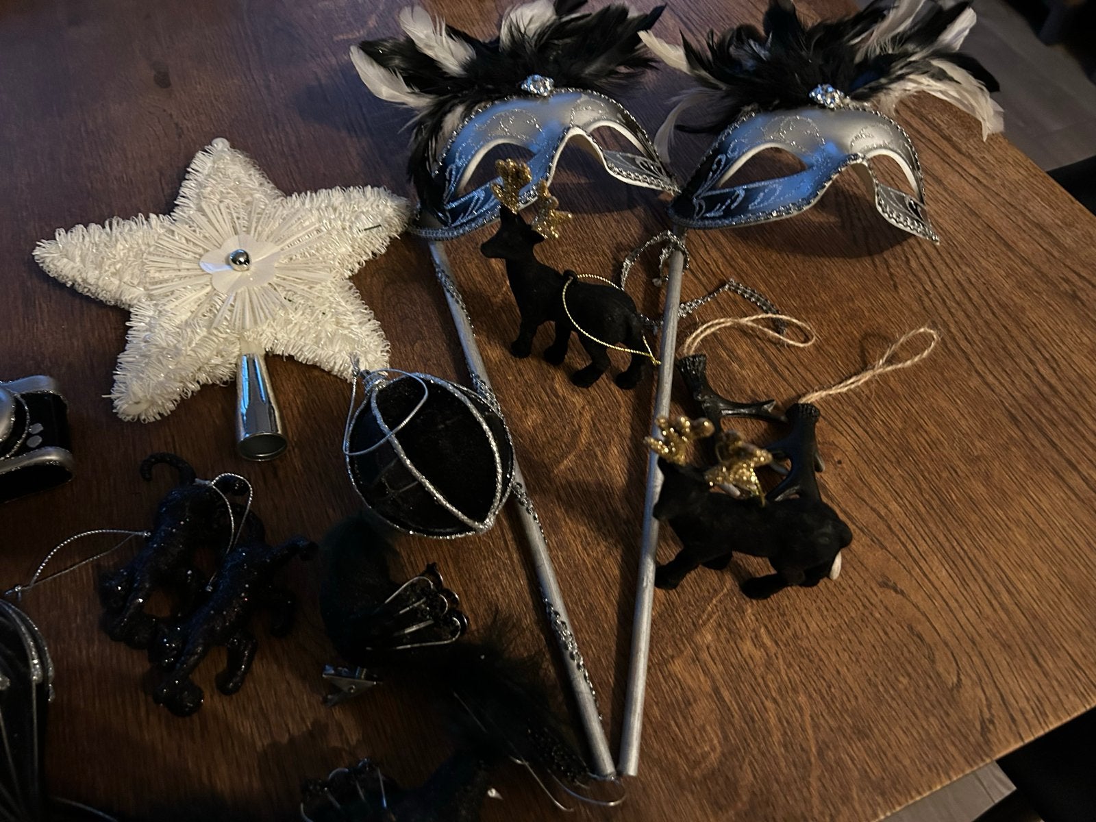 Zwart zilveren apparte kerstballen+piek, Ophalen, Zo goed als nieuw