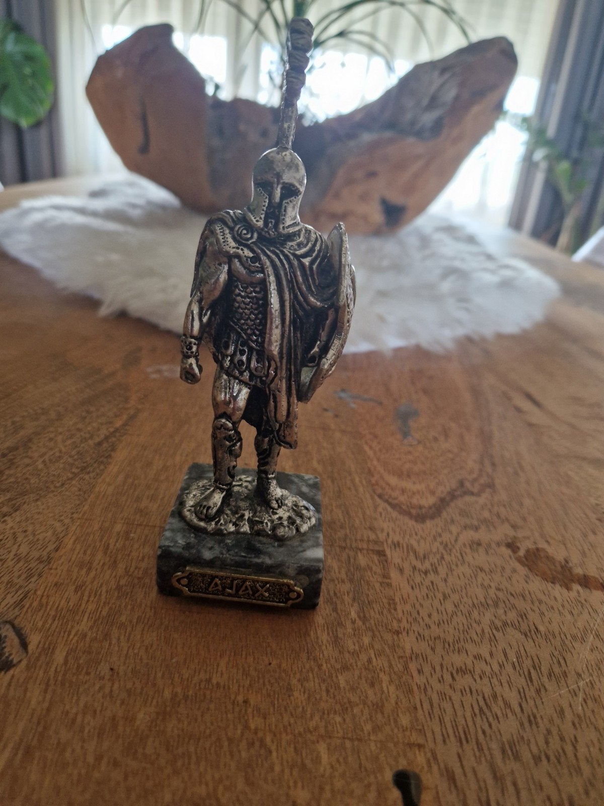 Bronzen beeldje van Spartaanse krijger op marmeren sokkel, Zilver, Minder dan 20 cm, Ophalen of Verzenden, Brons