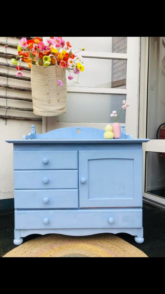 Blauwe commode/ladekast kinderkamer met opzetstuk, Ophalen, Gebruikt, 50 tot 70 cm, Nvt