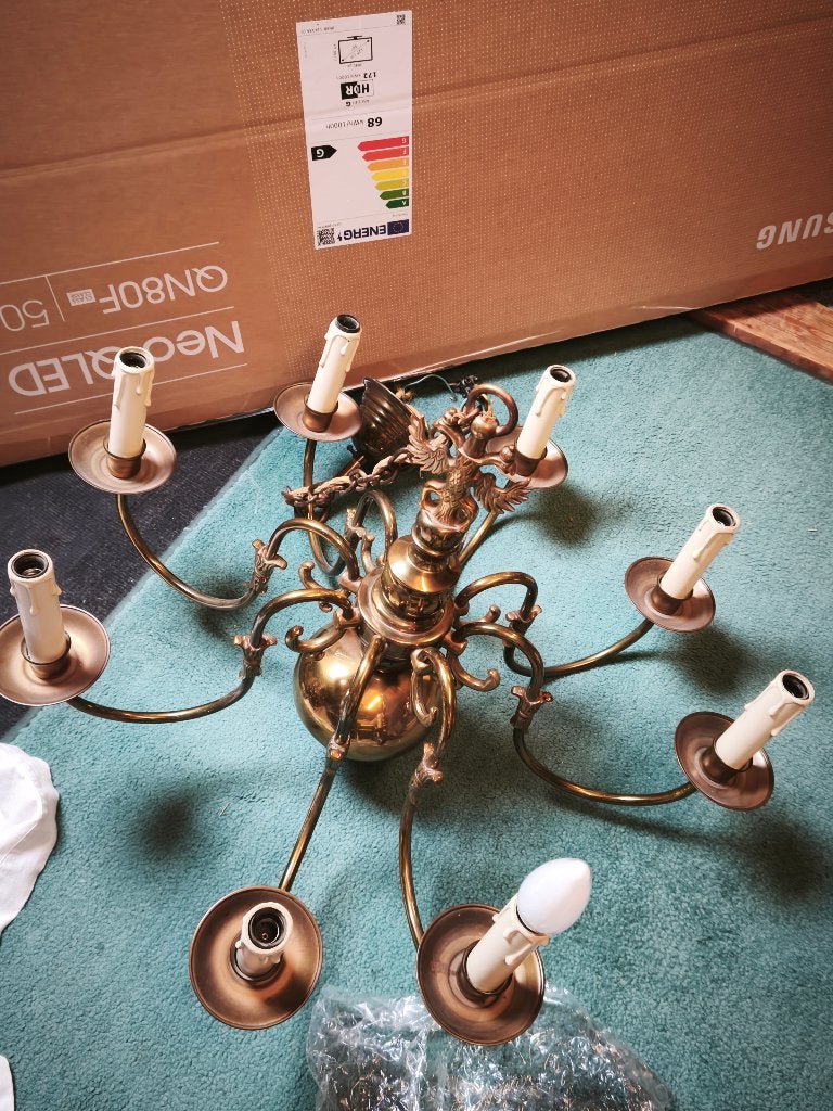 Messing kroonlamp, Ophalen, Gebruikt, Overige materialen, Overige fittingen