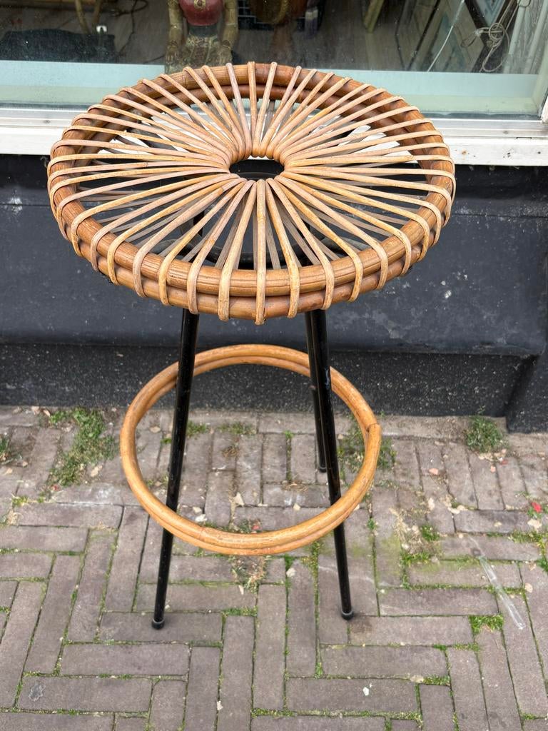 Dirk van Sliedrecht - Rohe - Rotan Barkruk - Vintage, Ophalen, O, Met voetsteun, Riet